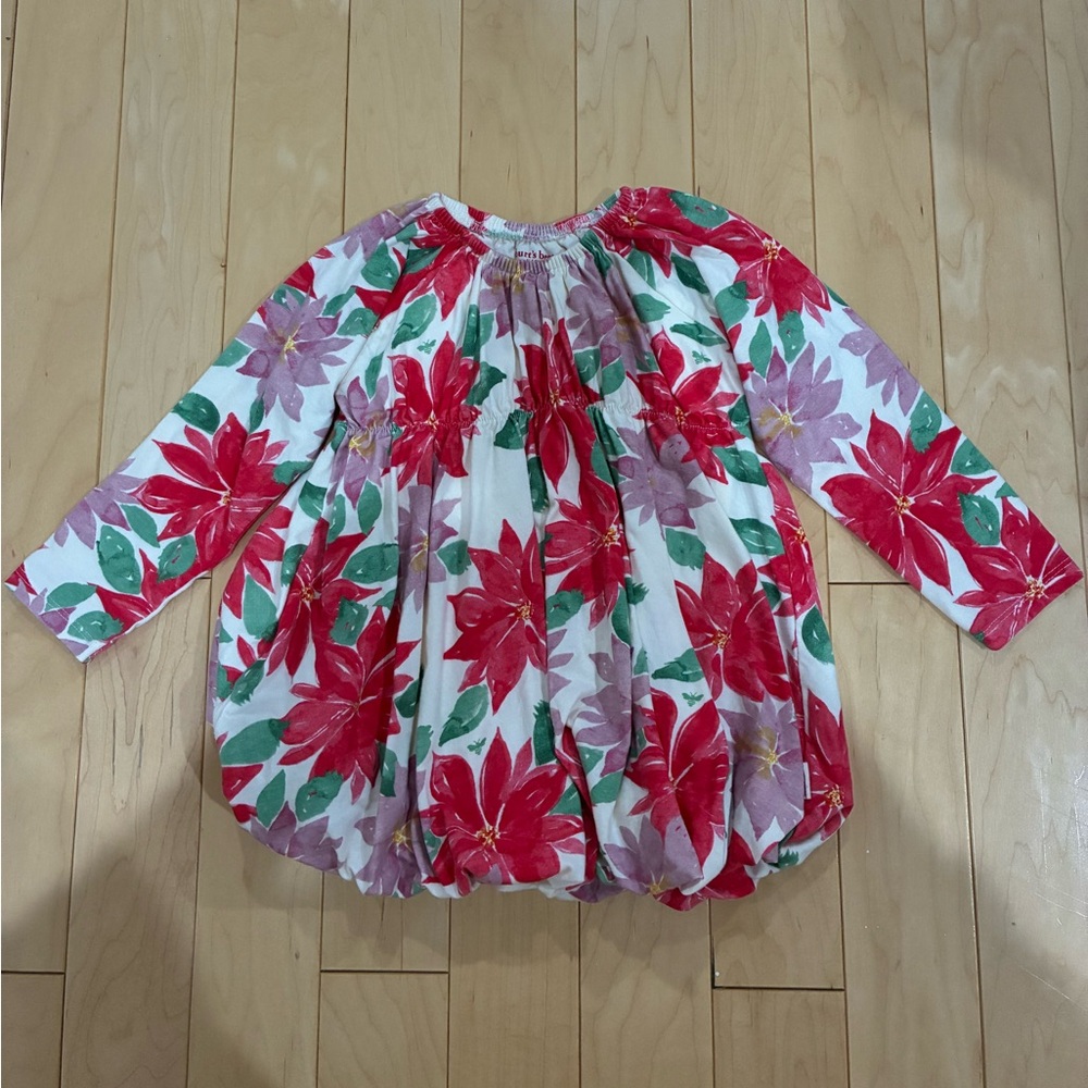 Burt's Bees Red and Green Floral Kids Long Sleeve Bubble Dress